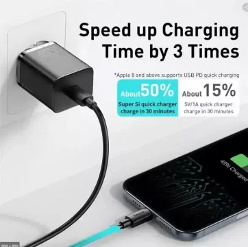Baseus 20W PD Super Si Quick Charger With Type C to Lightning Cable 1M