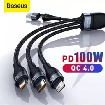 Baseus Flash Series Two-for-three Data Cable U+C to M+L+C 100W 1.2m Black