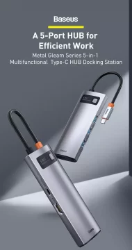 Baseus Metal Gleam Series 5-in-1 Multifunctional Type-C HUB Docking Station
