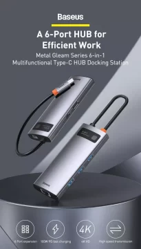 Baseus Metal Gleam Series 6-in-1 Multifunctional Type-C HUB Docking Station