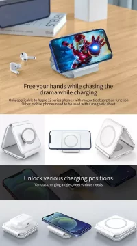 WiWU Power Air 3 in 1 Magnets 15W Wireless Charger M6 for iWatch iPhone AirPods